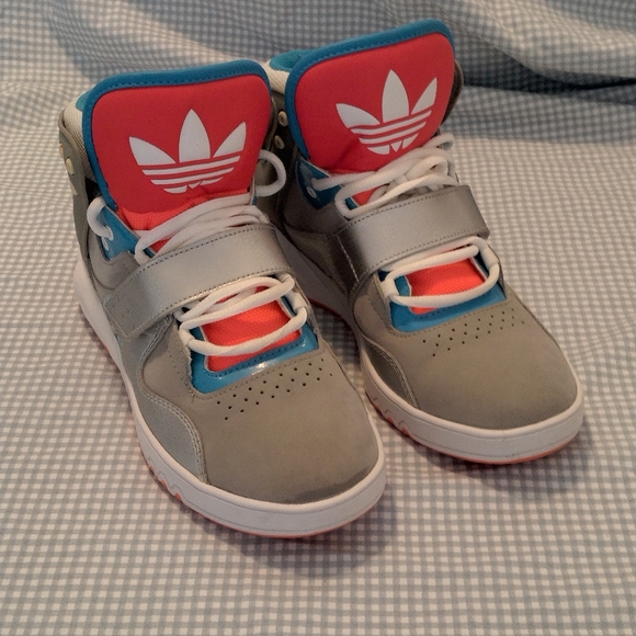 ADIDAS OG high top sneakers silver, grey orange, blue, white-Velcro straps - Picture 2 of 10